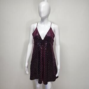 Forever 21 Velvet Sequin Shimmer Plunging Sleeveless Mini Dress Size M Eggplant